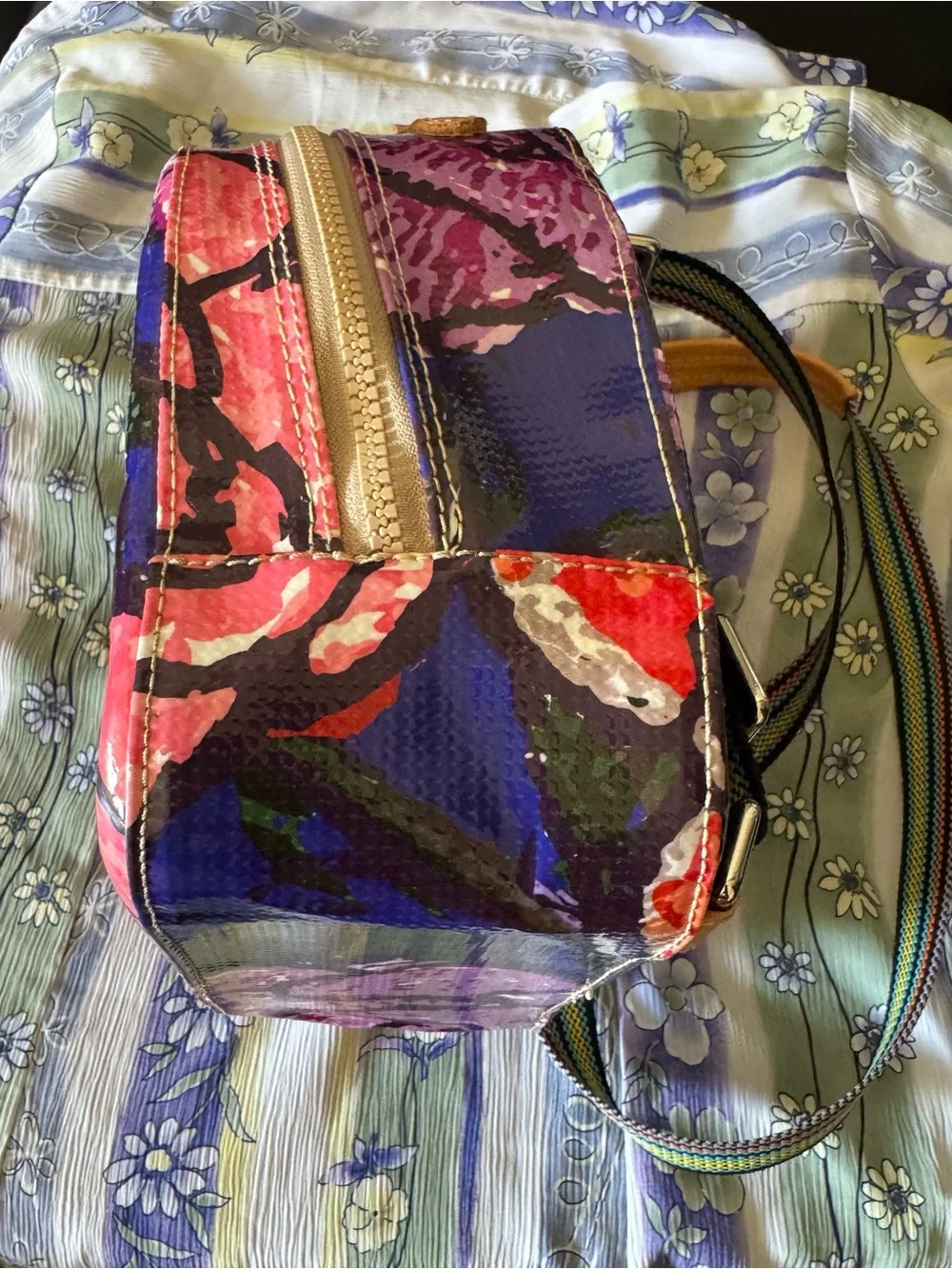 Consuela Blue Floral Dome Backpack with Pink Accents
